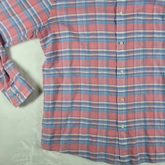 Faherty Button Up Long‎ Sleeve Shirt Men's XL Plaid Blue Pink White Comfort - Picture 6 of 13
